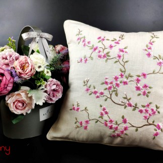 Cushion cover - Pink string peach blossom embroidery